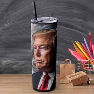 Donald TRUMP, Elon MUSK Portrait Tumbler | 20oz Travel Cup with Black Straw